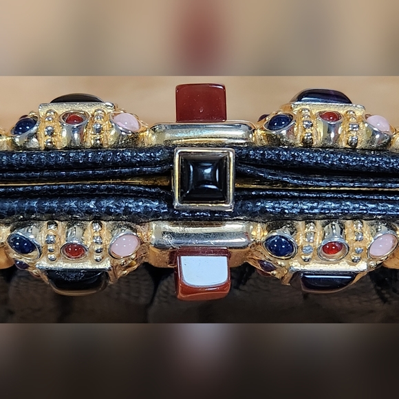 Vintage Judith Lieber Gem Stone Embellished Snakeskin Crossbody Clutch - Picture 8 of 16